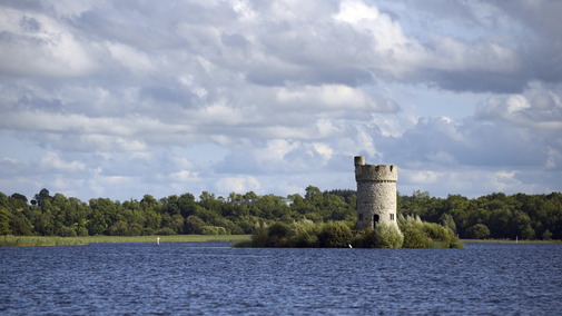 View of Crichton Tower on Gad Island at Crom, County Fermanagh, Northern Ireland.